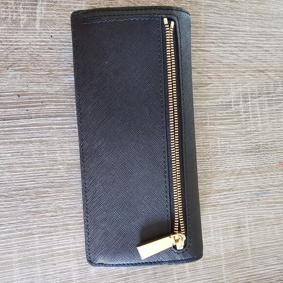 Michael Kors Jet Set Travel Double Top Zip Black Leather Wallet Purse - Picture 2 of 8